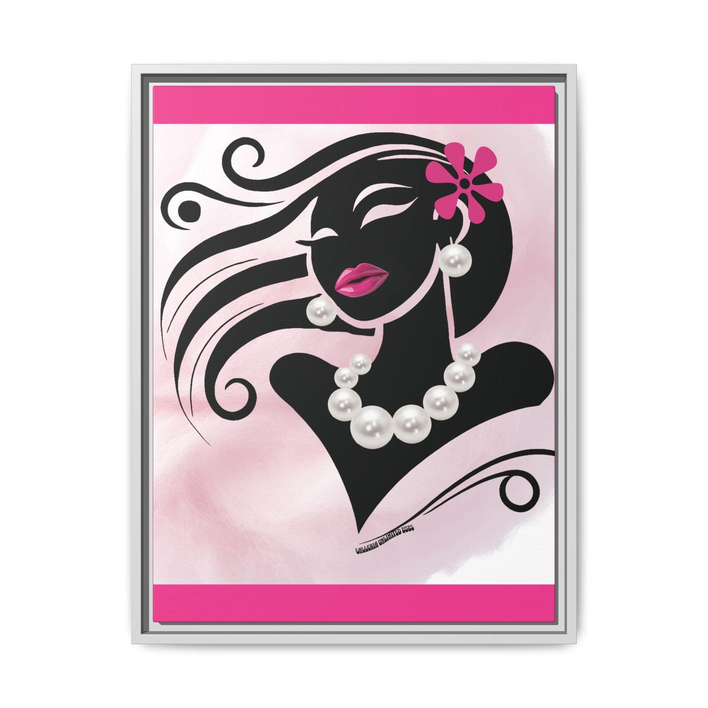 Pearls & Curls6 | Pink Pout - Framed Matte Canvas Art