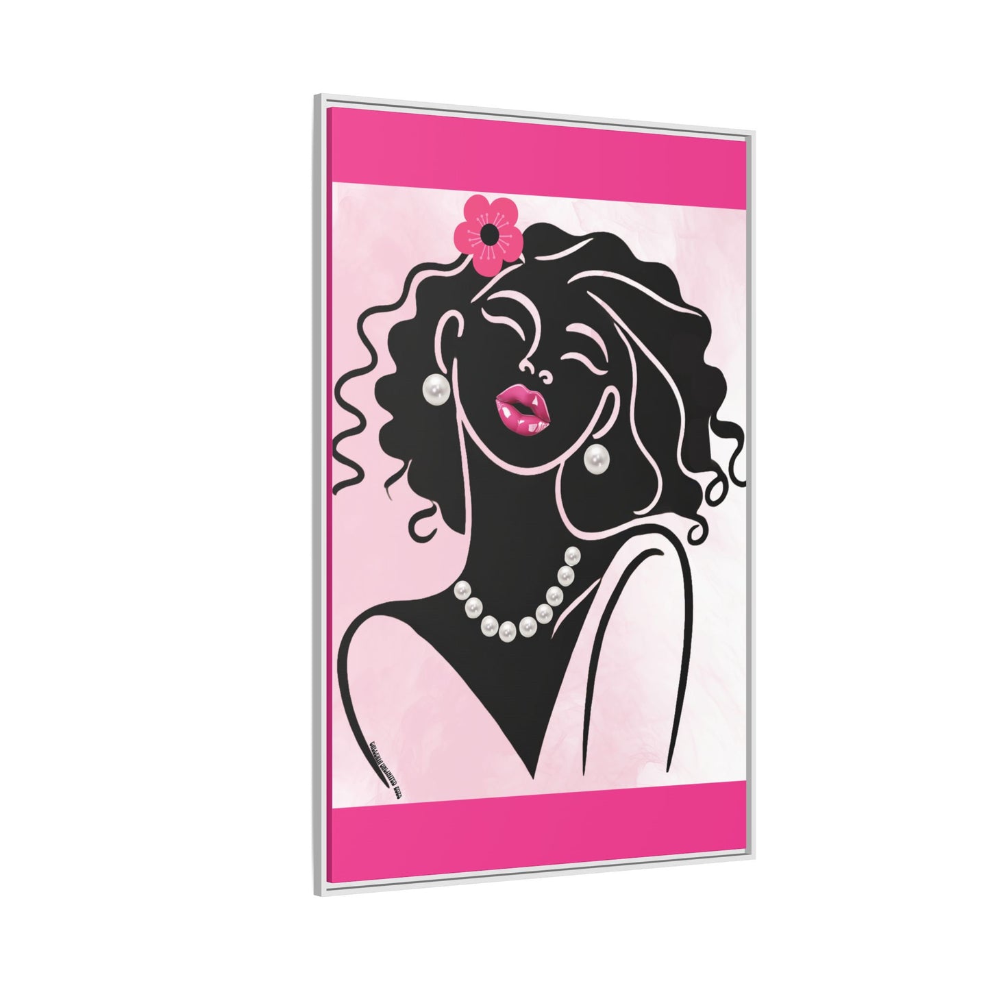 Pearls & Curls2 | Pink Pout - Framed Matte Canvas Art (black or white frame)