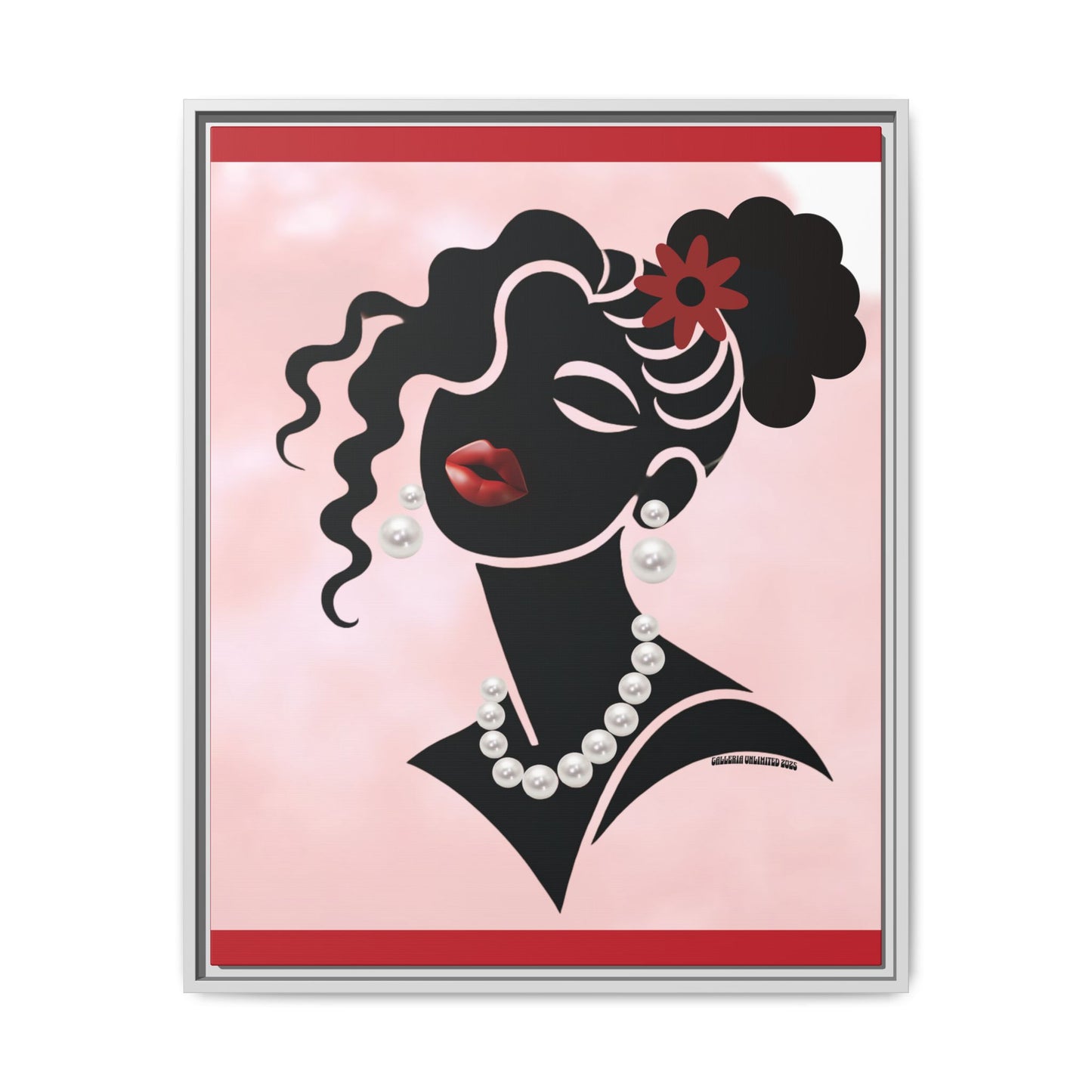 Pearls & Curls5 | Ruby Kiss - Framed Matte Canvas Art (black or white frame)