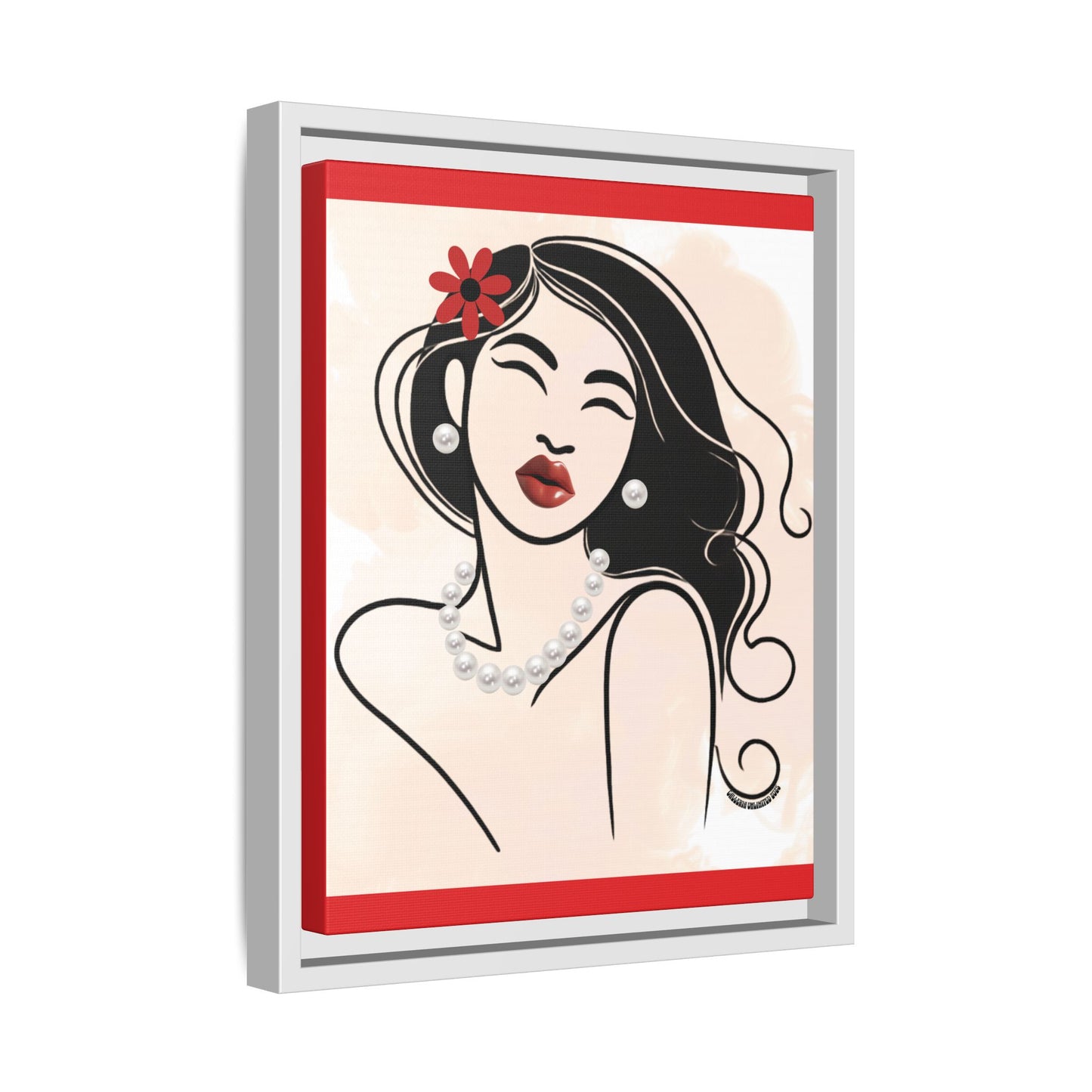 Pearls & Curls3 | Scarlet Kiss - Framed Matte Canvas Art (black or white frame)