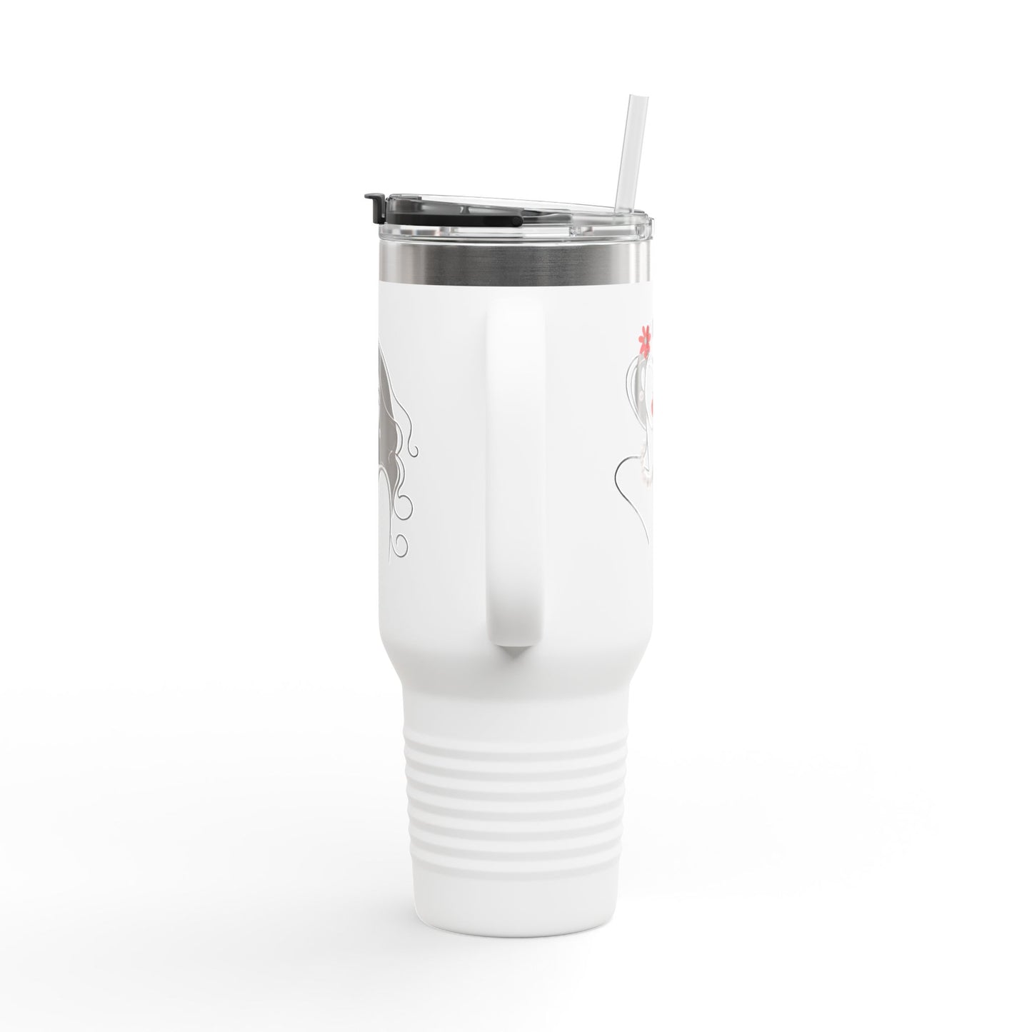 Pearls & Curls3 | Ruby Kiss - Insulated Travel Mug, 40oz (black, white, or red)