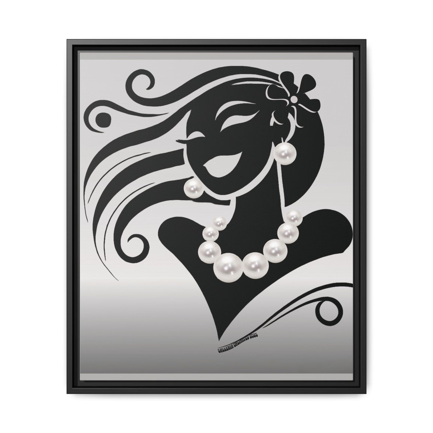 Pearls & Curls6 | Black and White - Framed Matte Canvas Art (black or white frame)