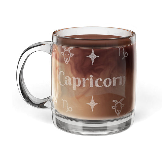 Capricorn | Engraved Glass Coffee Mug, 12.25 oz