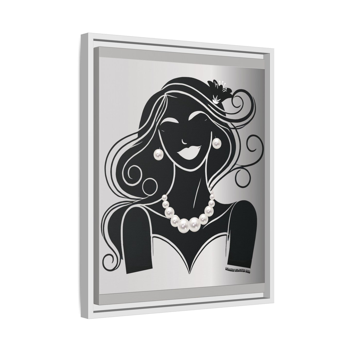 Pearls & Curls1 | Black and White - Framed Matte Canvas Art (black or white frame)
