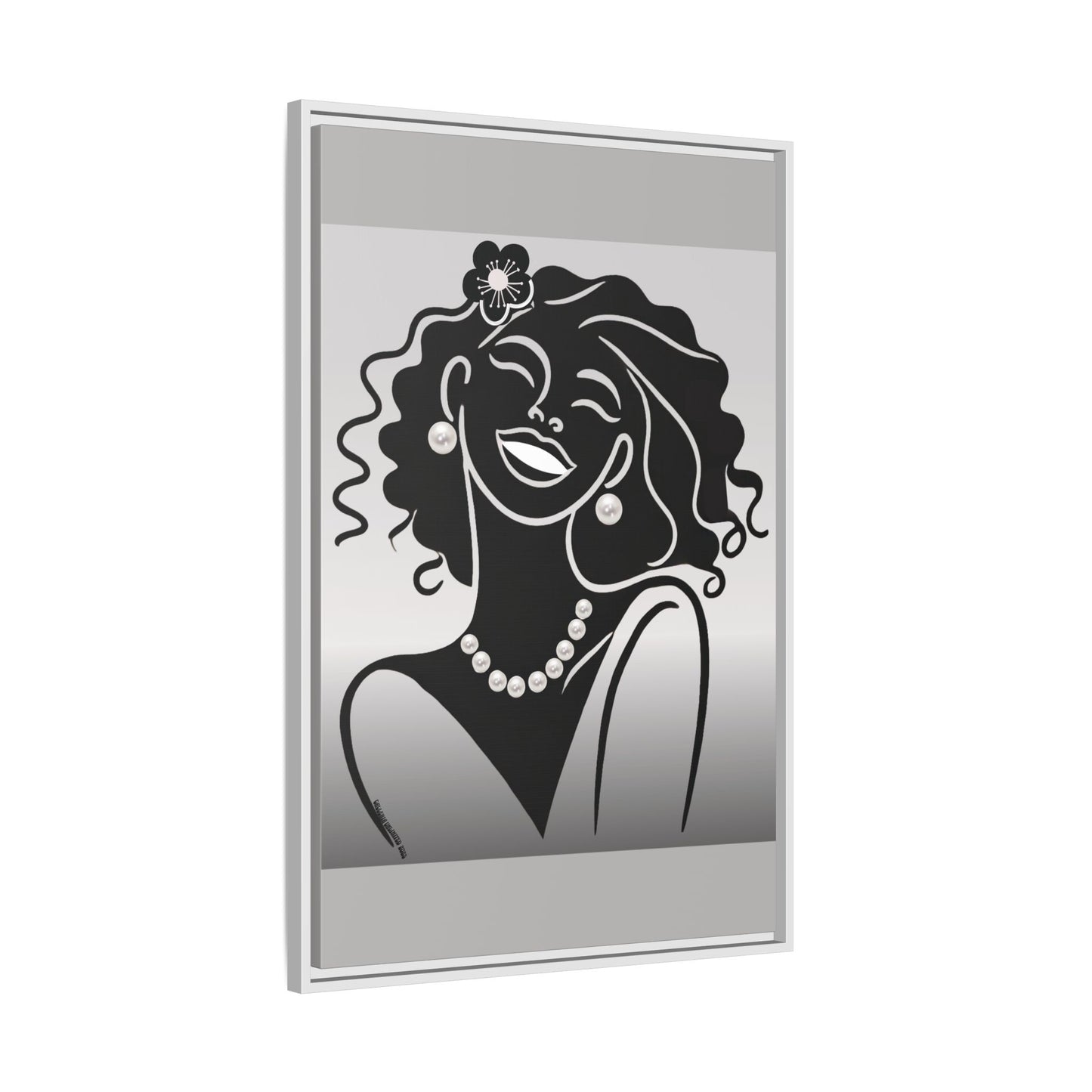 Pearls & Curls2 | Black and White - Framed Matte Canvas Art (black or white frame)