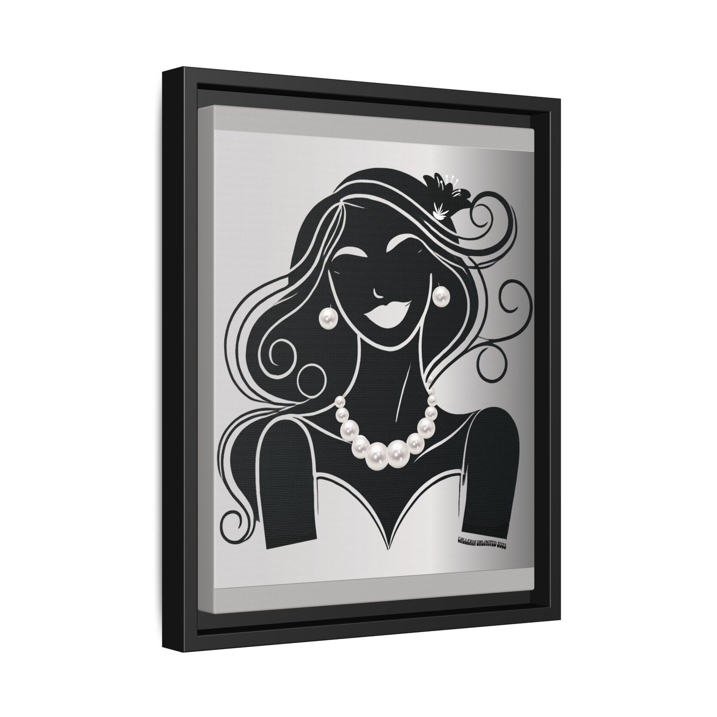 Pearls & Curls1 | Black and White - Framed Matte Canvas Art (black or white frame)