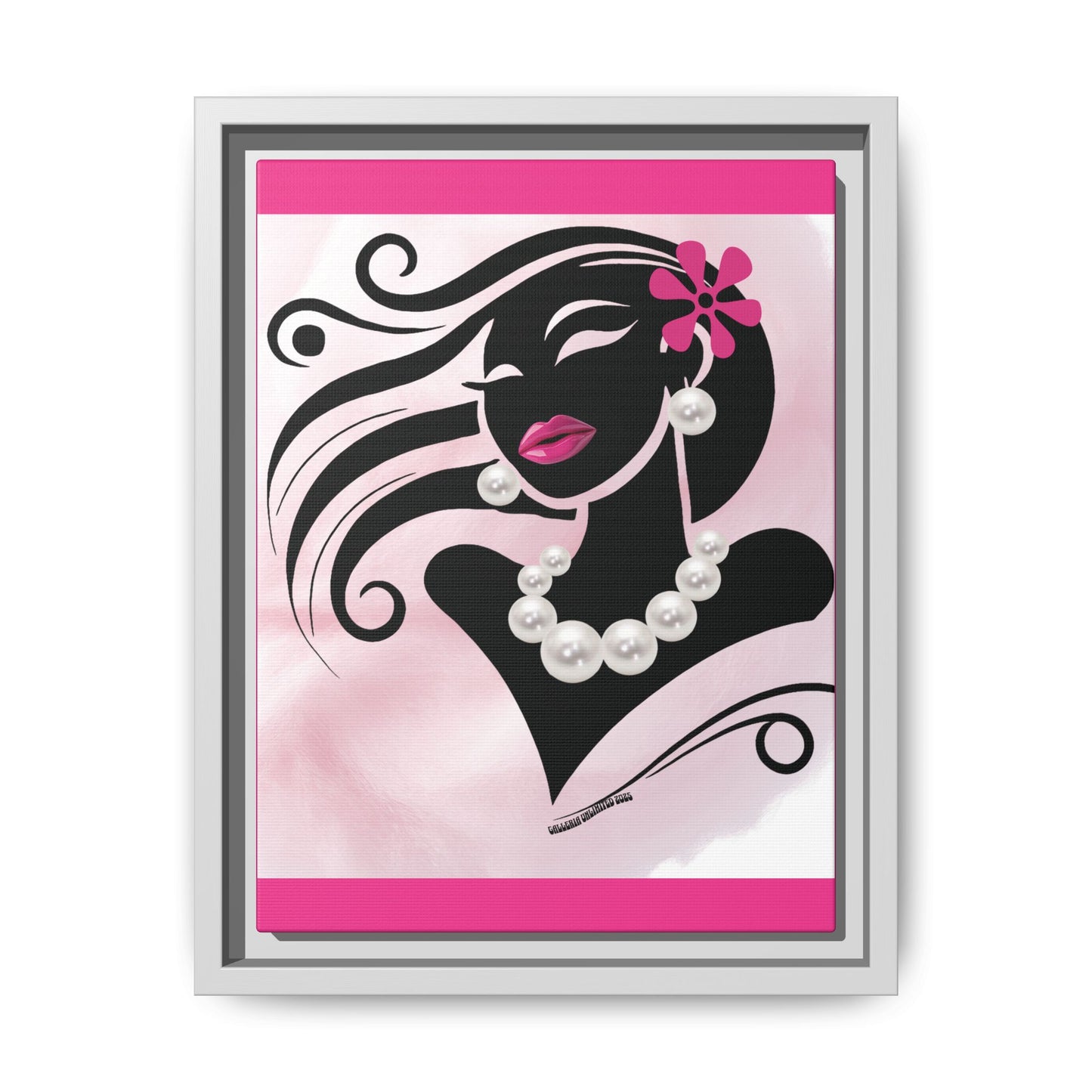 Pearls & Curls6 | Pink Pout - Framed Matte Canvas Art
