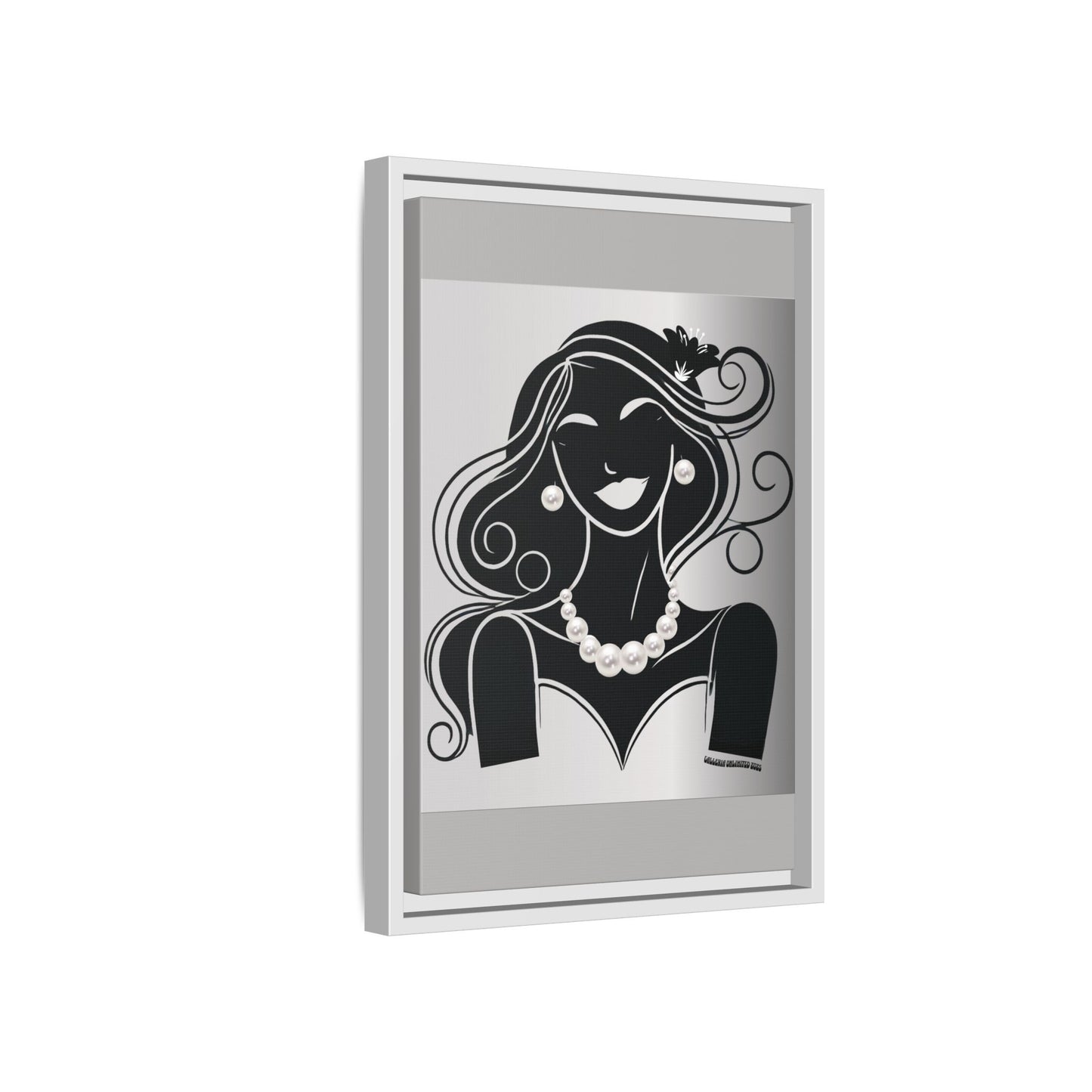 Pearls & Curls1 | Black and White - Framed Matte Canvas Art (black or white frame)