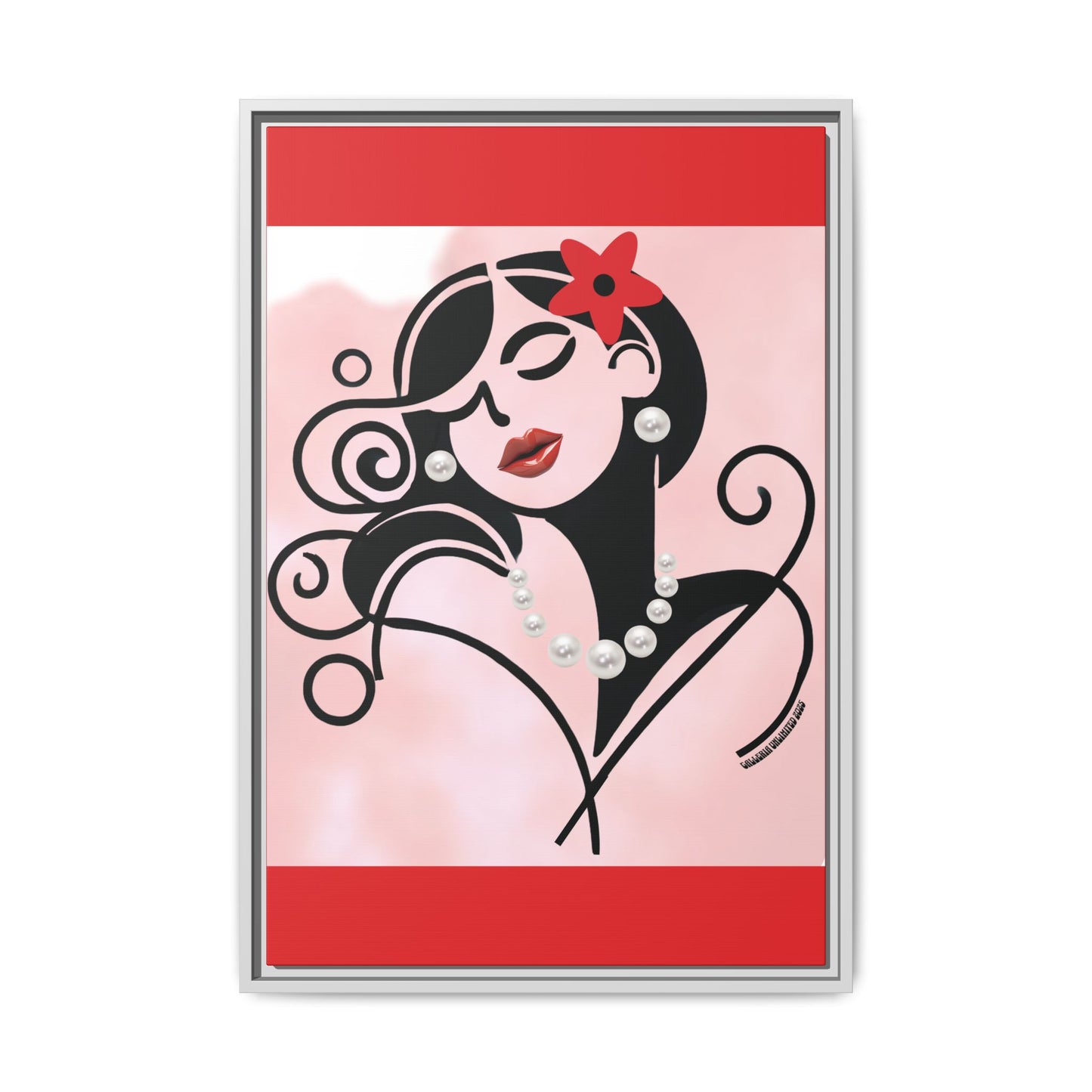 Pearls & Curls4 | Scarlet Kiss - Framed Matte Canvas Art (black or white frame)