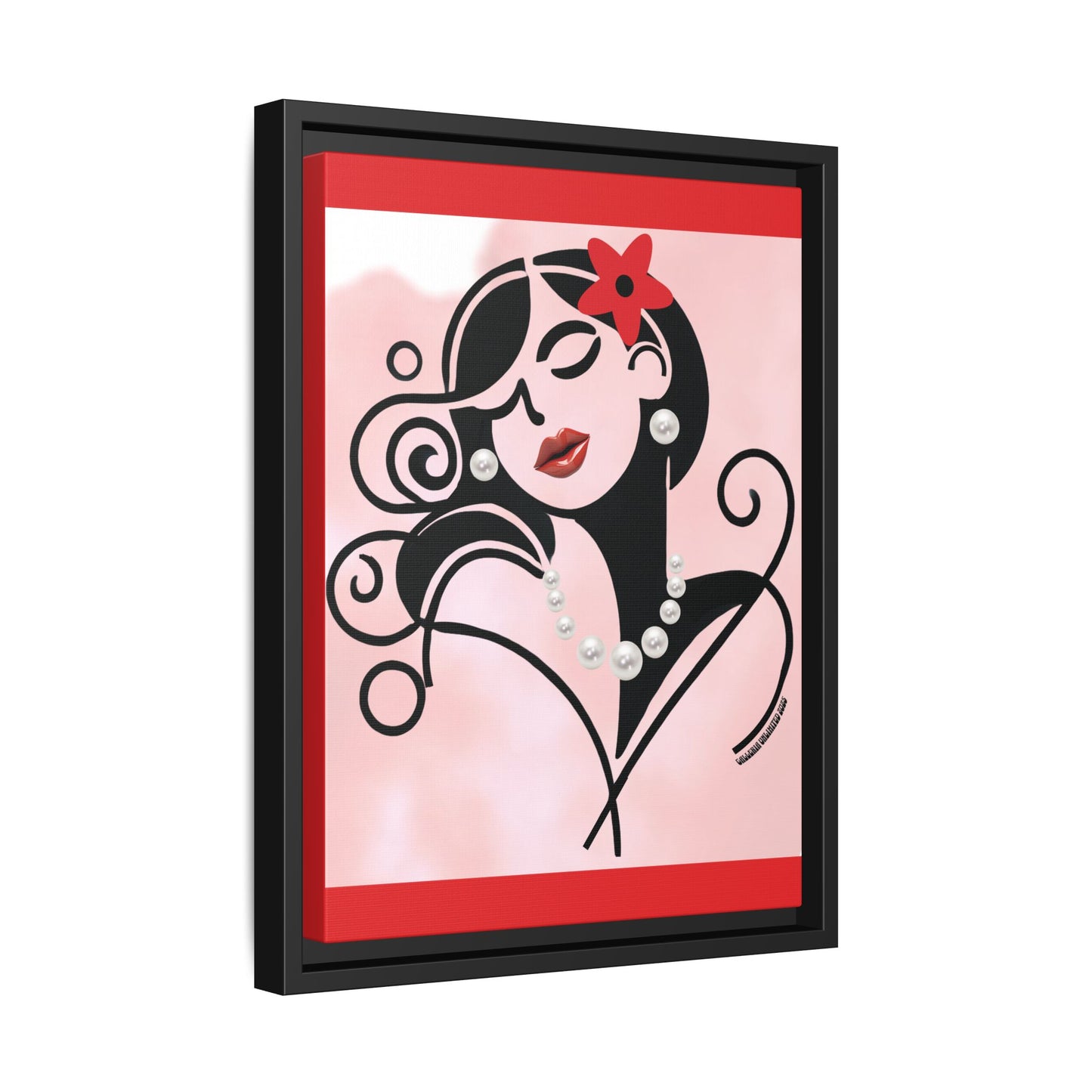 Pearls & Curls4 | Scarlet Kiss - Framed Matte Canvas Art (black or white frame)