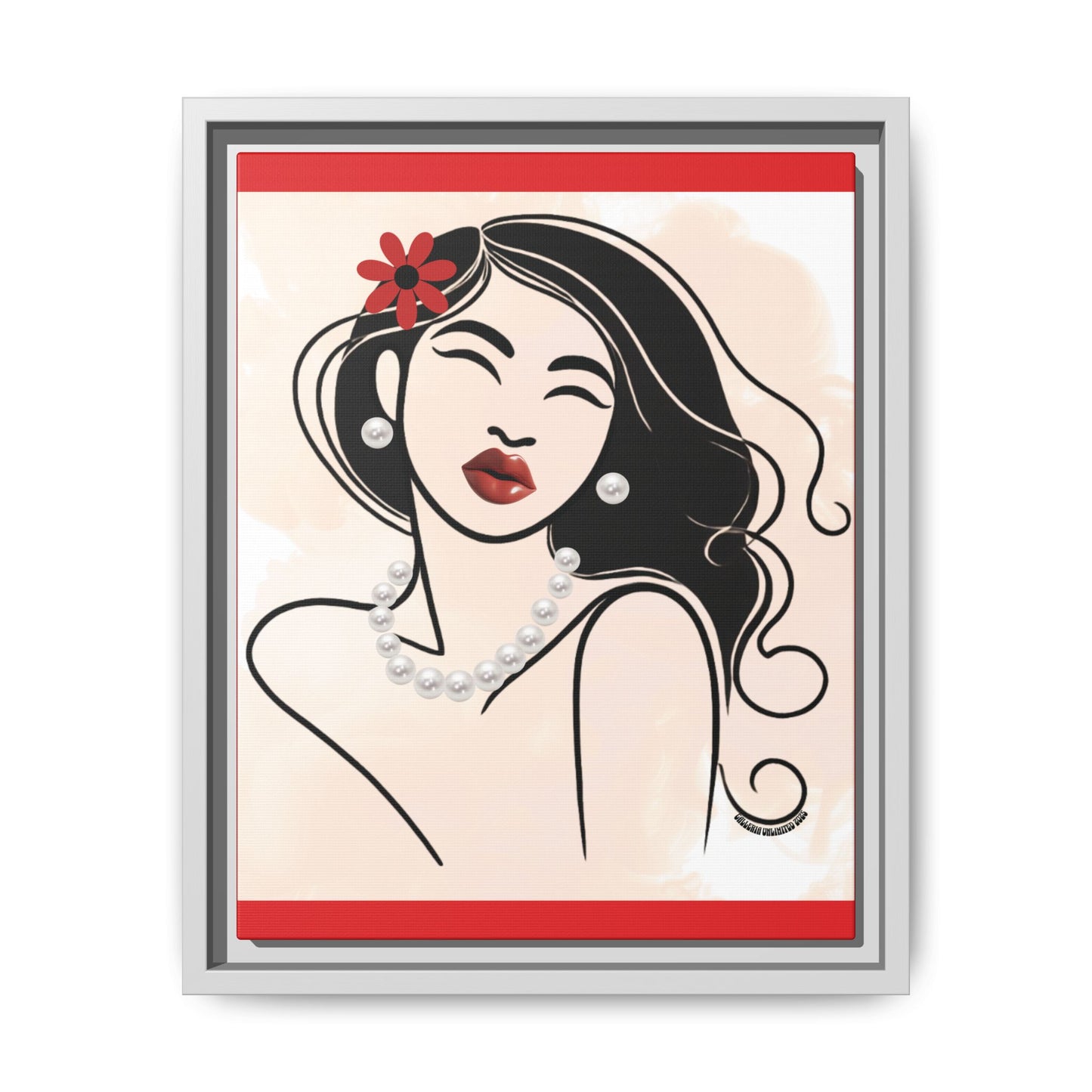 Pearls & Curls3 | Scarlet Kiss - Framed Matte Canvas Art (black or white frame)