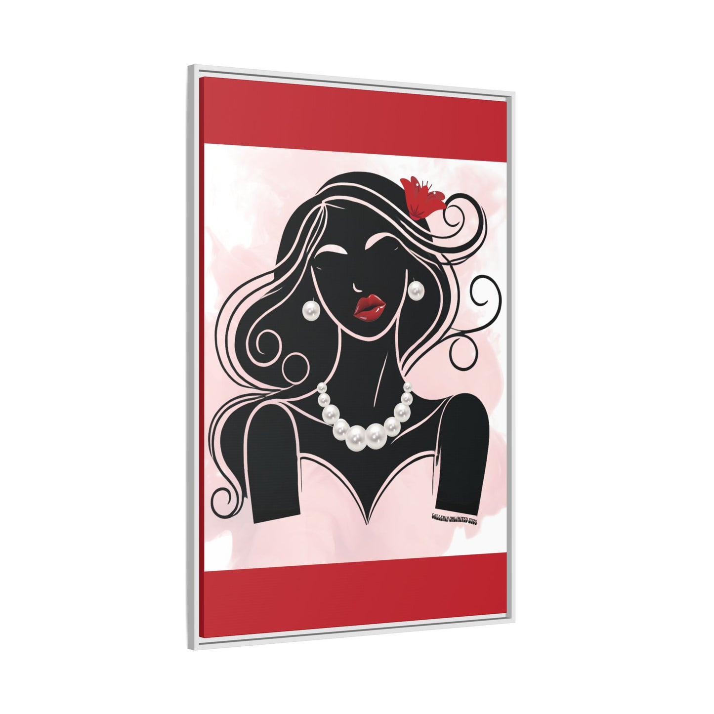 Pearls & Curls1 | Ruby Lips- Framed Matte Canvas Art (black or white frame)