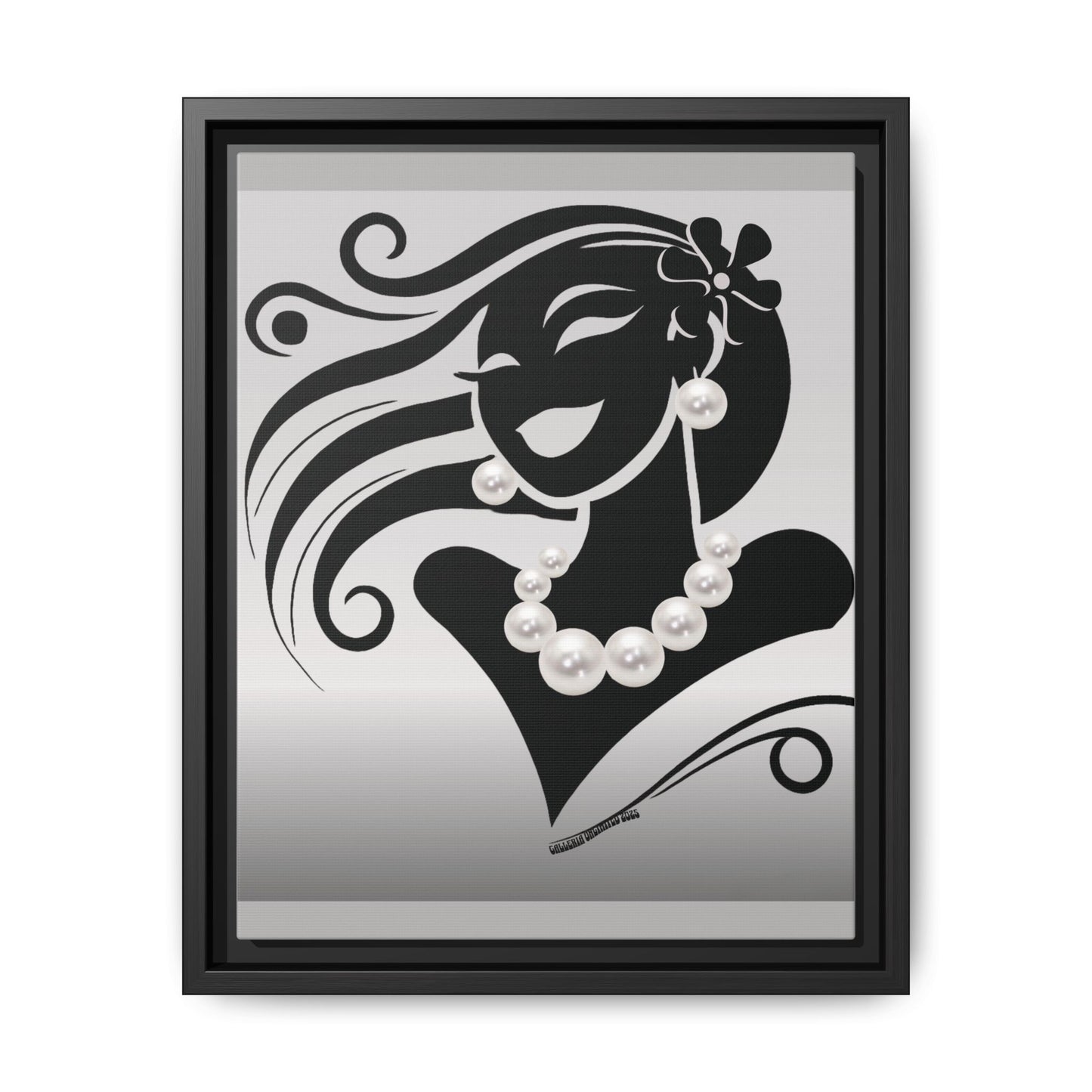 Pearls & Curls6 | Black and White - Framed Matte Canvas Art (black or white frame)