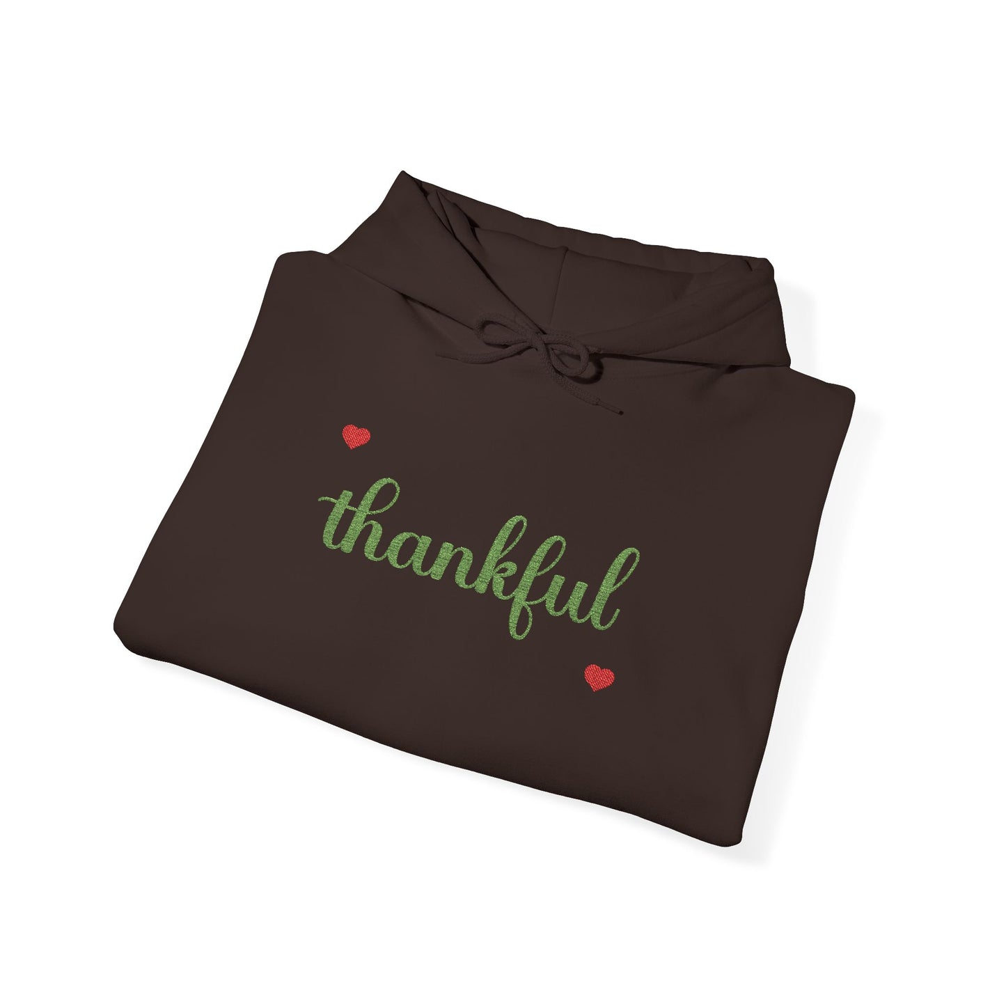 The Thankful Edit1 |Light Green Embroidered Thankful Hoodie, red hearts (multiple colors)