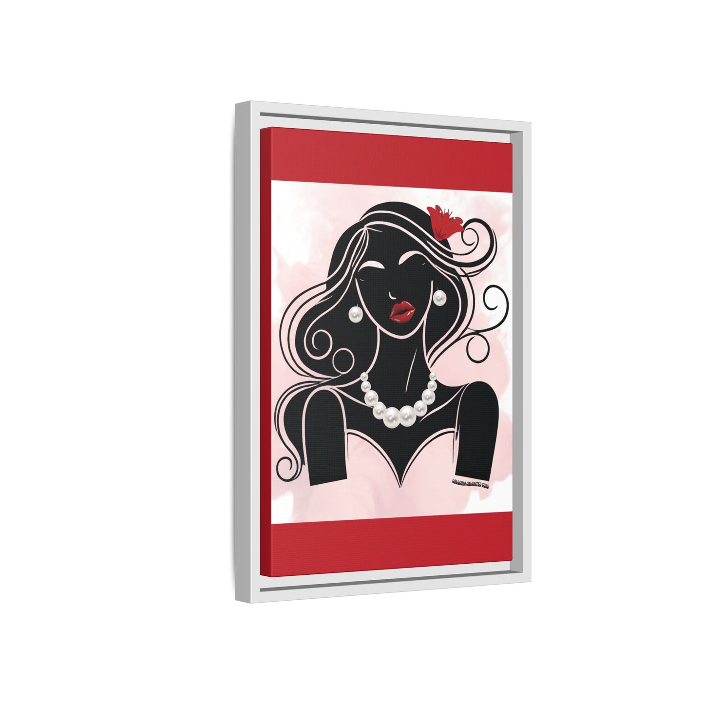 Pearls & Curls1 | Ruby Lips- Framed Matte Canvas Art (black or white frame)