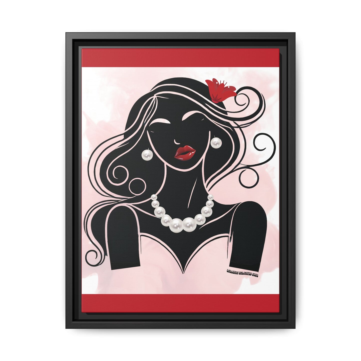 Pearls & Curls1 | Ruby Lips- Framed Matte Canvas Art (black or white frame)