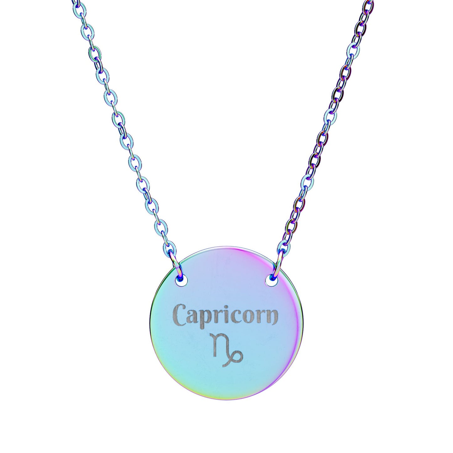 Capricorn | Medallion Glyph Necklace (18K gold/rose gold, stainless steel, rainbow/black PVD coating)