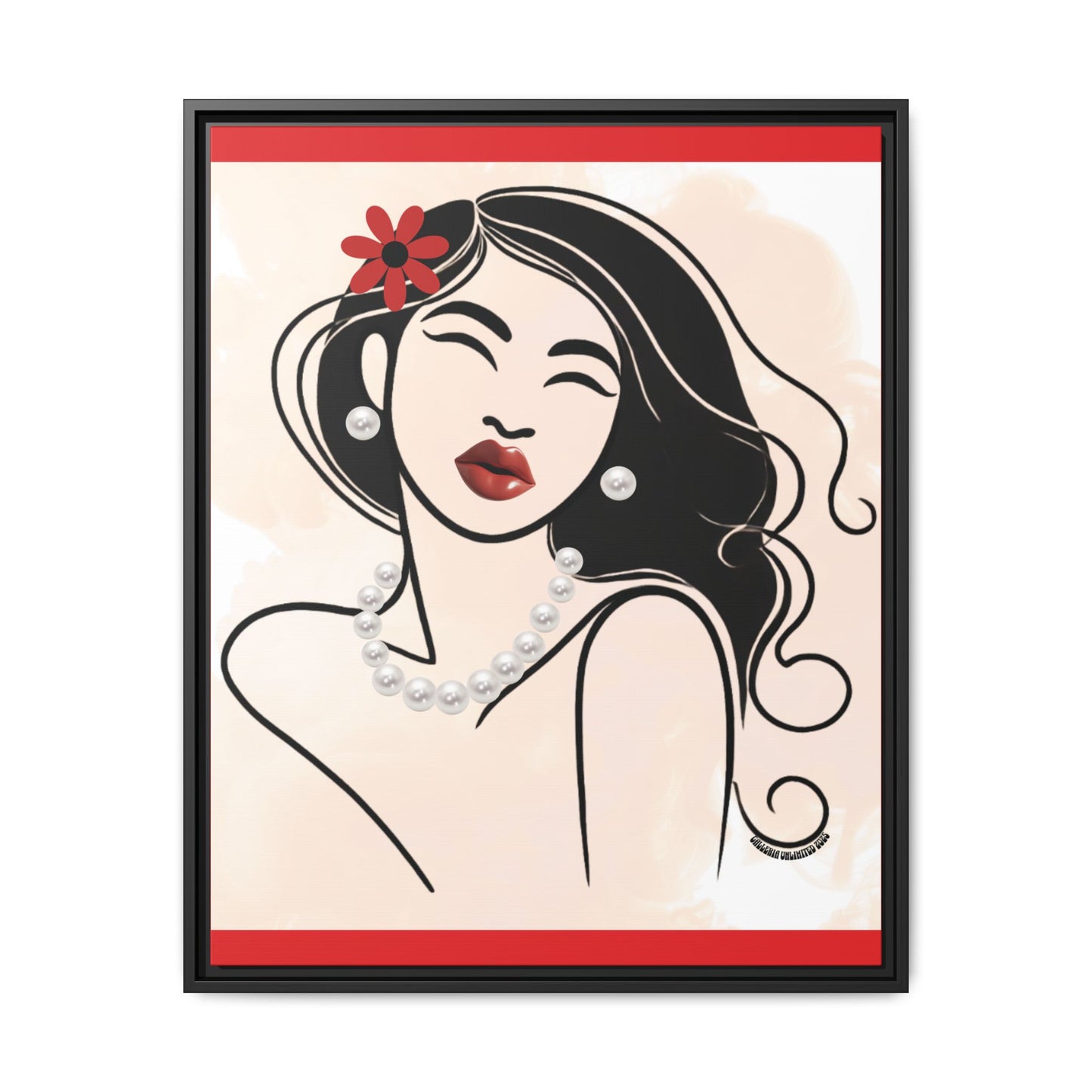 Pearls & Curls3 | Scarlet Kiss - Framed Matte Canvas Art (black or white frame)
