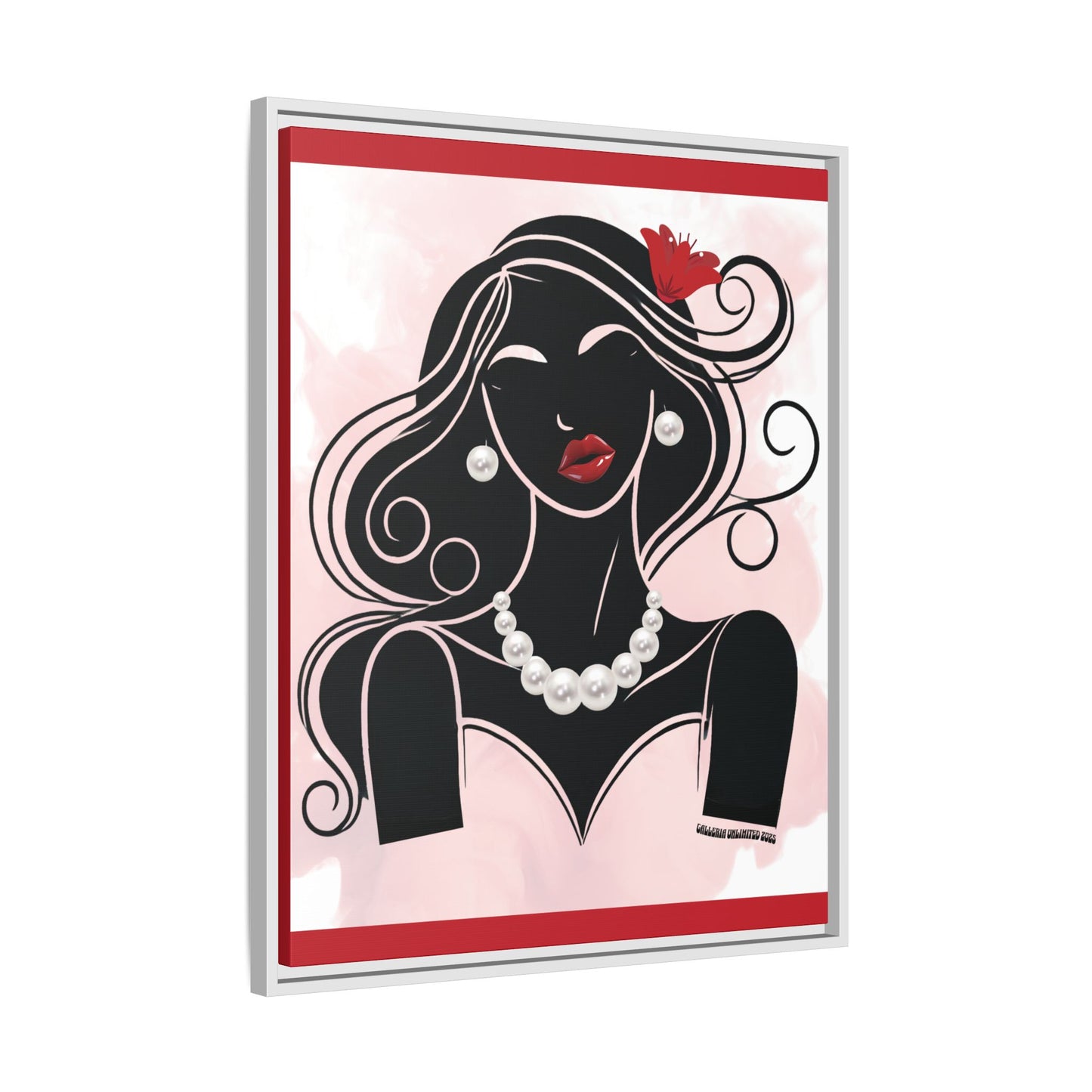 Pearls & Curls1 | Ruby Lips- Framed Matte Canvas Art (black or white frame)