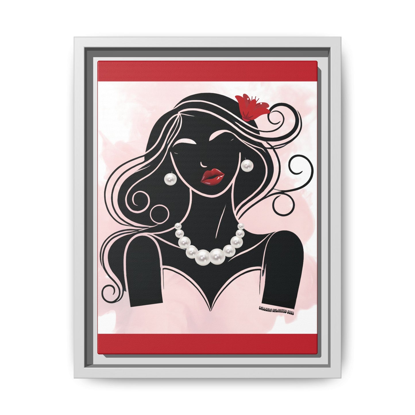 Pearls & Curls1 | Ruby Lips- Framed Matte Canvas Art (black or white frame)