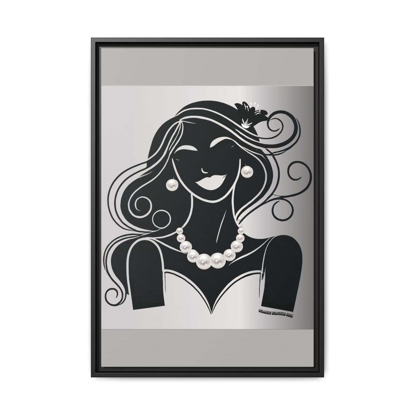 Pearls & Curls1 | Black and White - Framed Matte Canvas Art (black or white frame)