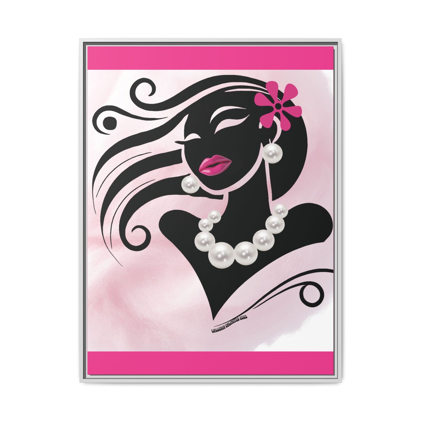 Pearls & Curls6 | Pink Pout - Framed Matte Canvas Art