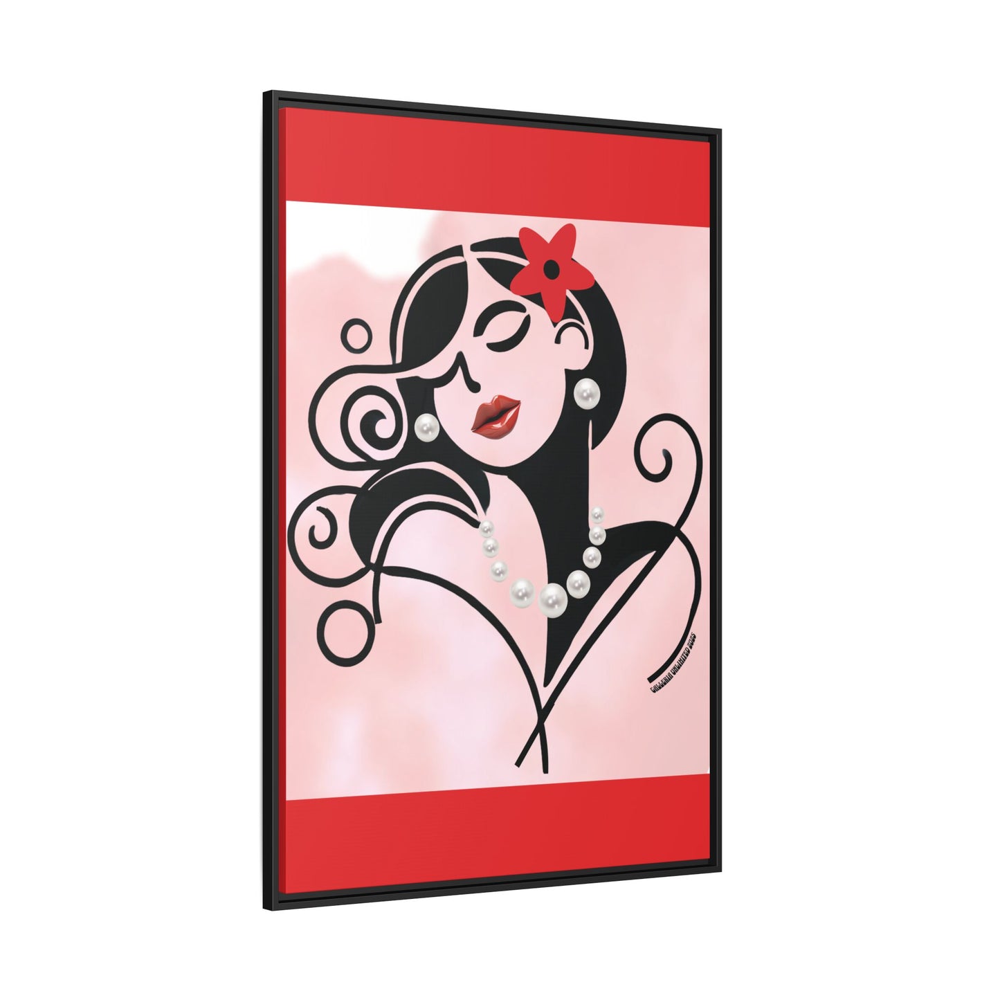 Pearls & Curls4 | Scarlet Kiss - Framed Matte Canvas Art (black or white frame)