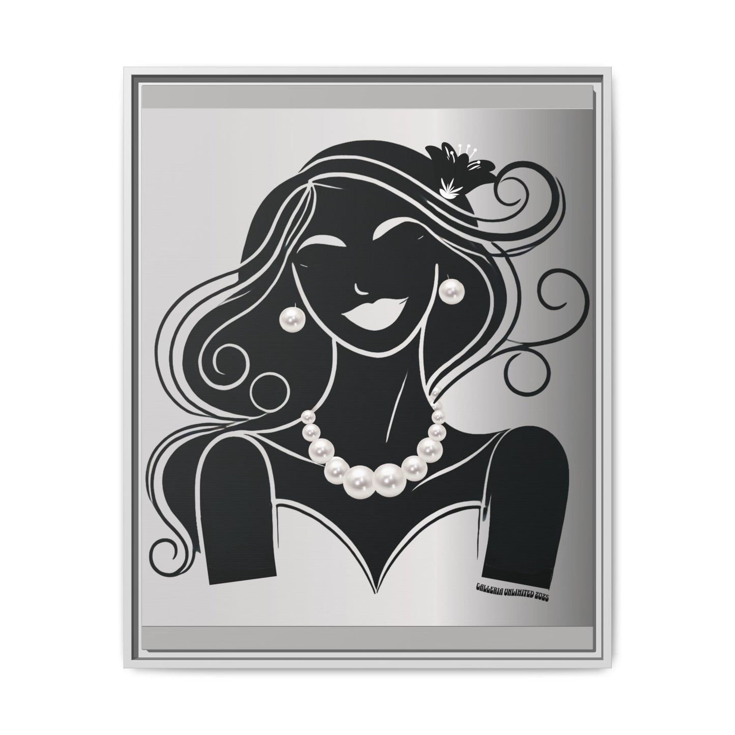 Pearls & Curls1 | Black and White - Framed Matte Canvas Art (black or white frame)
