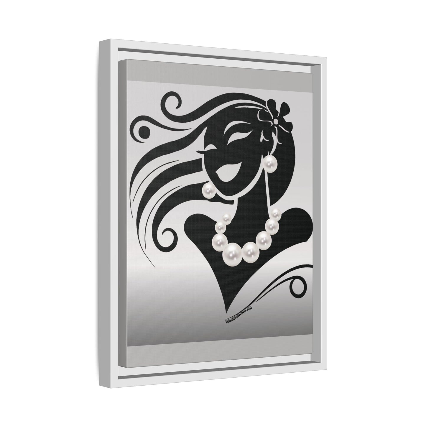 Pearls & Curls6 | Black and White - Framed Matte Canvas Art (black or white frame)