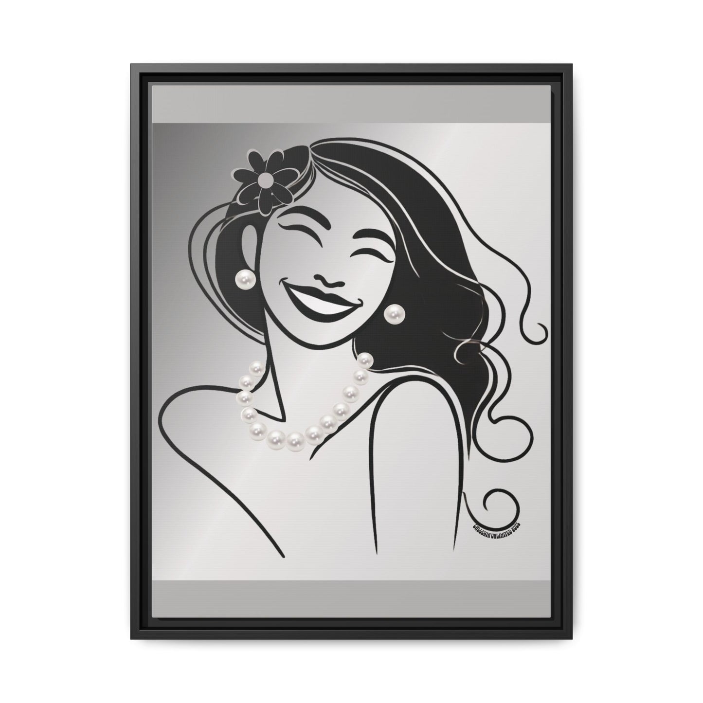 Pearls & Curls3 | Black and White - Framed Matte Canvas Art (black or white frame)