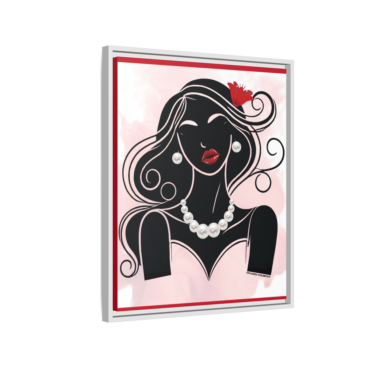 Pearls & Curls 1 | Ruby Kiss Framed Matte Canvas Wall Art (black or white frame)