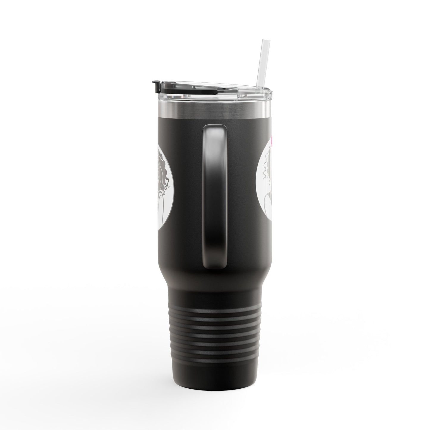 Pearls & Curls2 | Pink Pout - Insulated Travel Mug, 40oz (black or white)