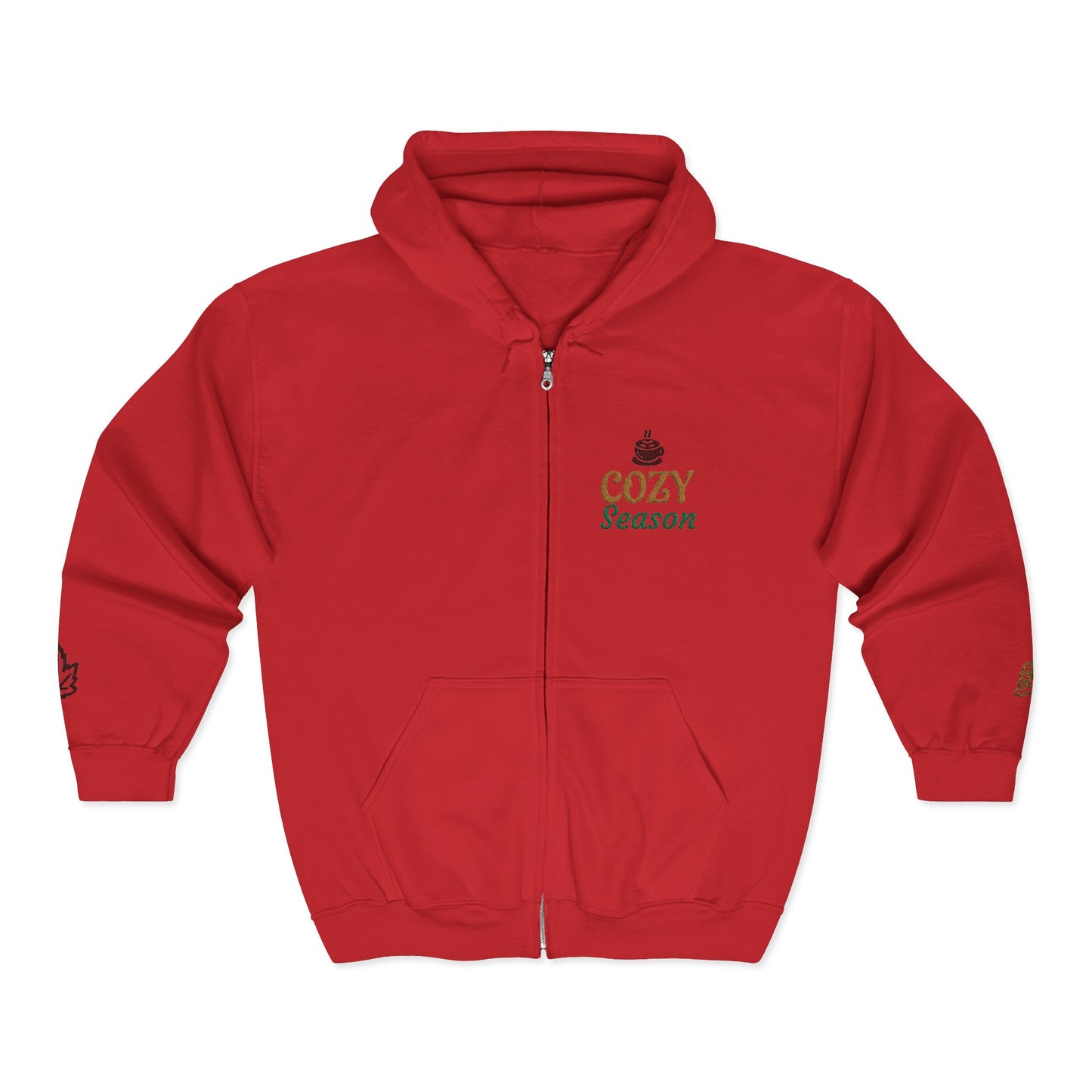 Harvest Haze | 'Cozy Season' Zip Hoodie — Autumn Coffee & Leaves Full-Zip Sweatshirt