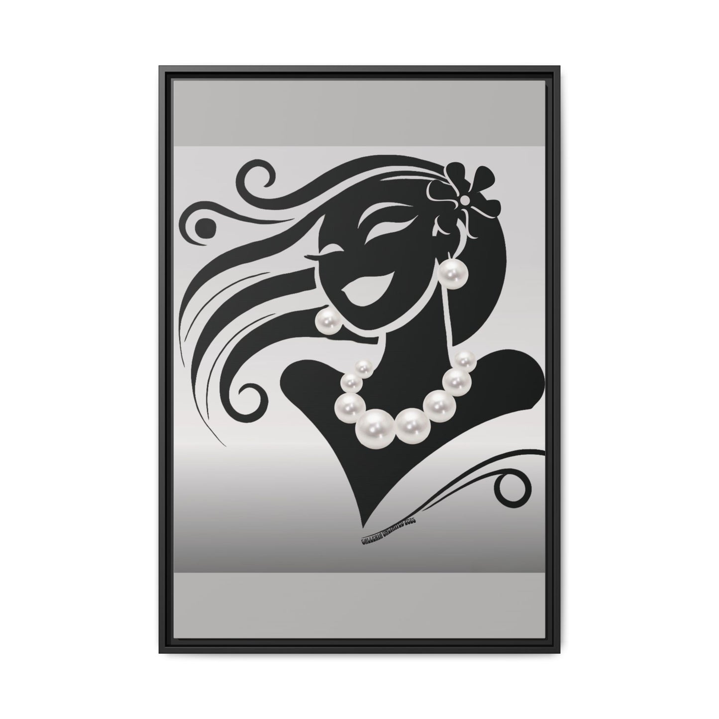 Pearls & Curls6 | Black and White - Framed Matte Canvas Art (black or white frame)