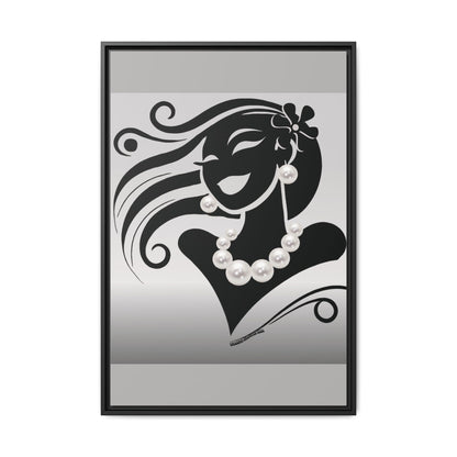 Pearls & Curls6 | Black and White - Framed Matte Canvas Art (black or white frame)
