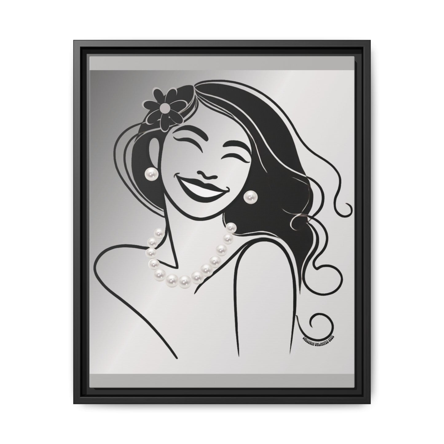 Pearls & Curls3 | Black and White - Framed Matte Canvas Art (black or white frame)