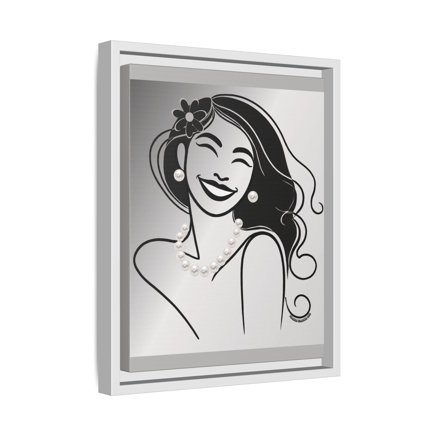 Pearls & Curls3 | Black and White - Framed Matte Canvas Art (black or white frame)