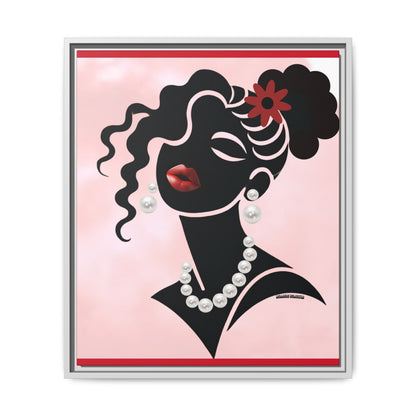 Pearls & Curls 5 | Crimson Kiss Framed Matte Canvas Wall Art (black or white frame)