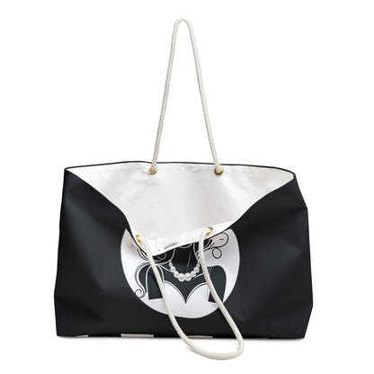 Pearls & Curls 1 | Black Double-Sided Weekender Bag