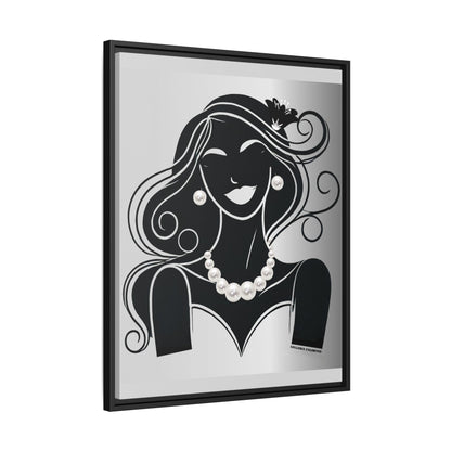 Pearls & Curls 1 | Black and White Framed Matte Canvas Wall Art