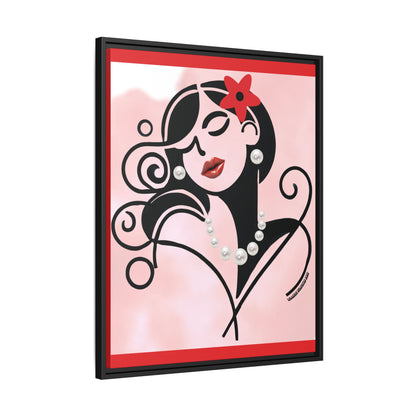 Pearls & Curls4 | Scarlet Kiss - Framed Matte Canvas Art (black or white frame)