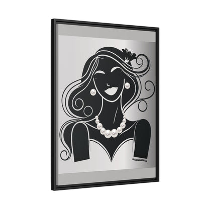 Pearls & Curls1 | Black and White - Framed Matte Canvas Art (black or white frame)