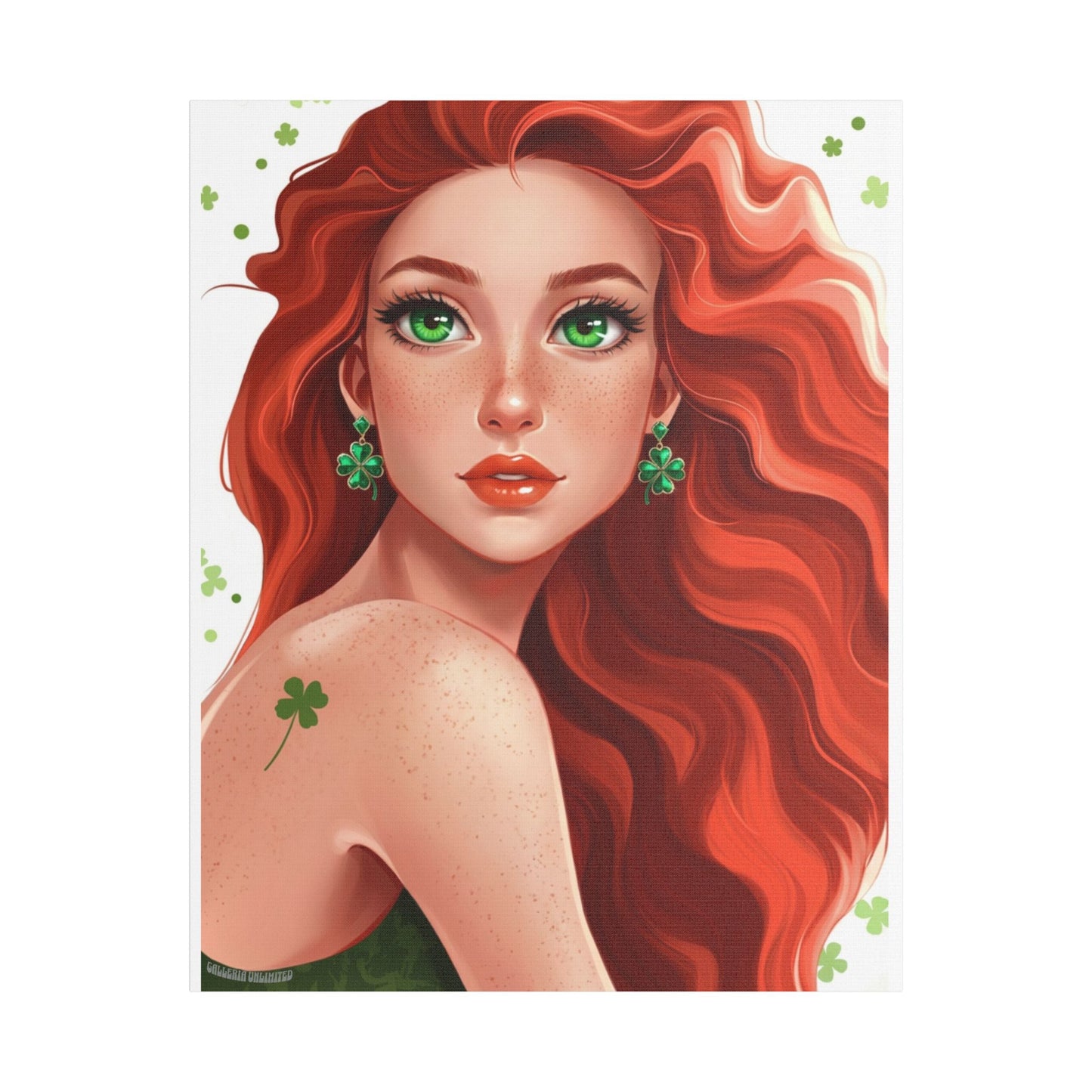 Clovers 2 | Emerald Whisper in White, Stretched Satin Canvas Print