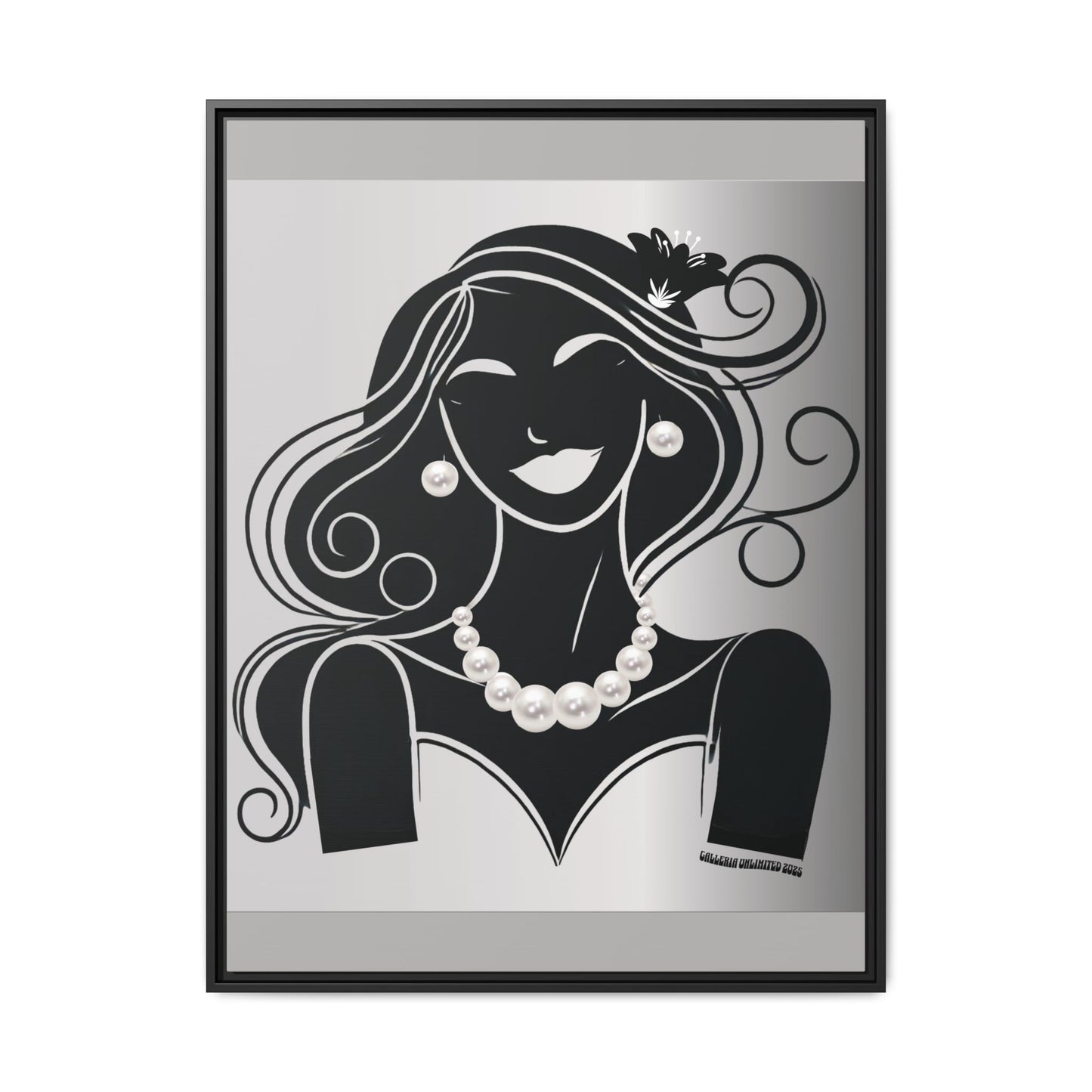Pearls & Curls1 | Black and White - Framed Matte Canvas Art (black or white frame)