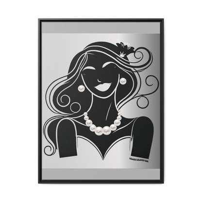 Pearls & Curls1 | Black and White - Framed Matte Canvas Art (black or white frame)