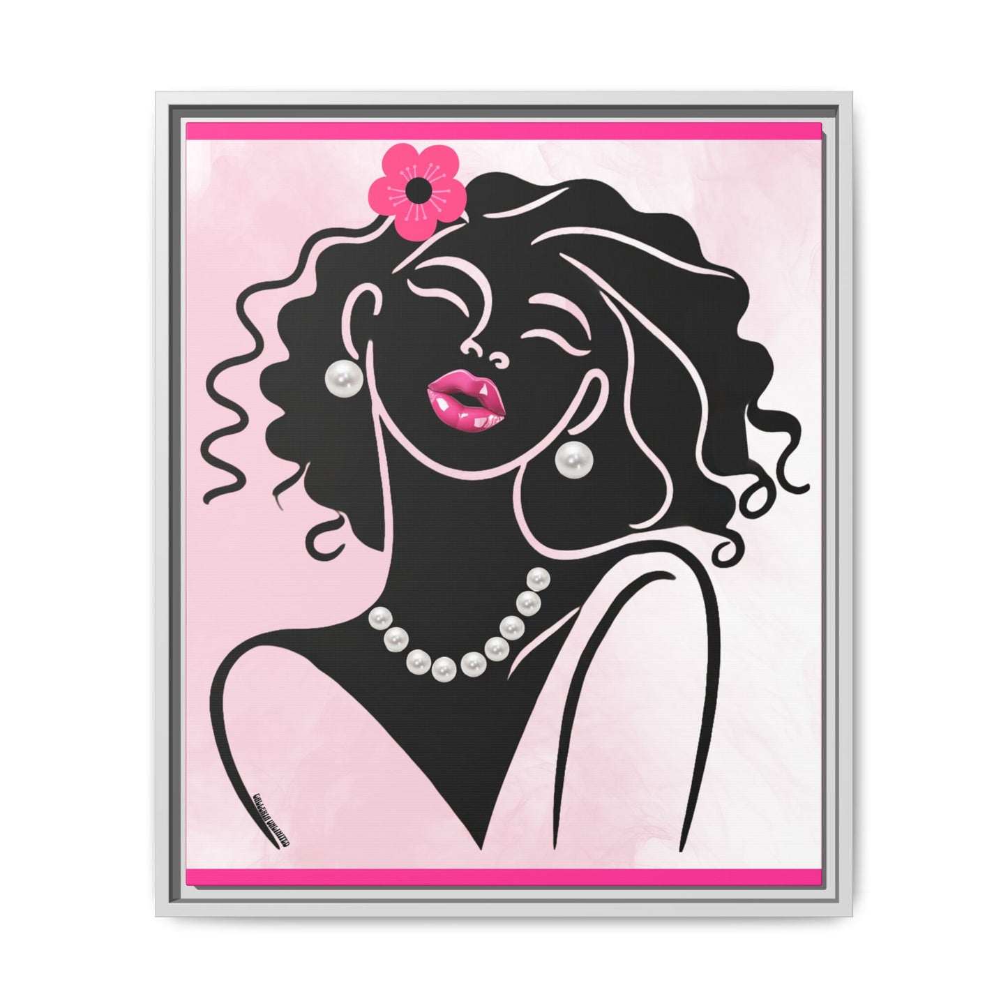 Pearls & Curls 2 | Pink Kiss Framed Matte Canvas Wall Art (black or white frame)