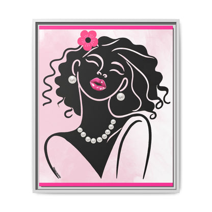 Pearls & Curls 2 | Pink Kiss Framed Matte Canvas Wall Art (black or white frame)