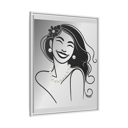 Pearls & Curls 3 | Black and White Framed Matte Canvas Wall Art