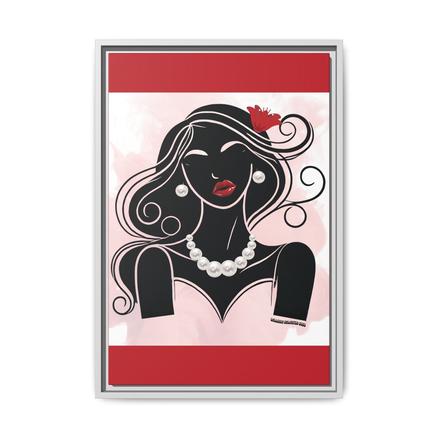 Pearls & Curls1 | Ruby Lips- Framed Matte Canvas Art (black or white frame)