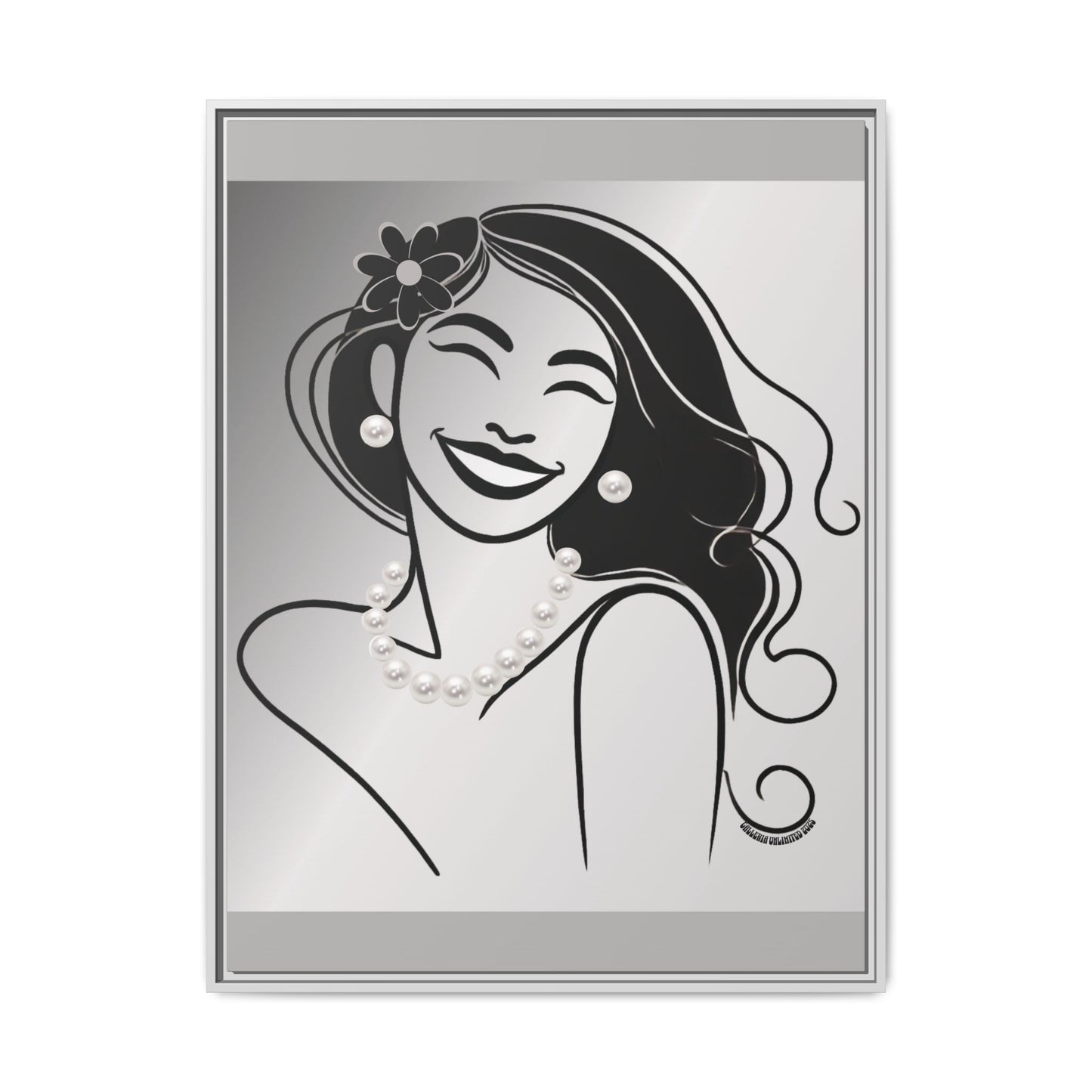 Pearls & Curls3 | Black and White - Framed Matte Canvas Art (black or white frame)